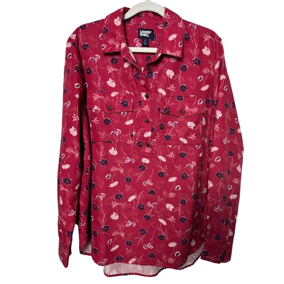 Lands' End Tops - Lands End Women’s Long Sleeve Popover Reddish Pink Floral Size Large